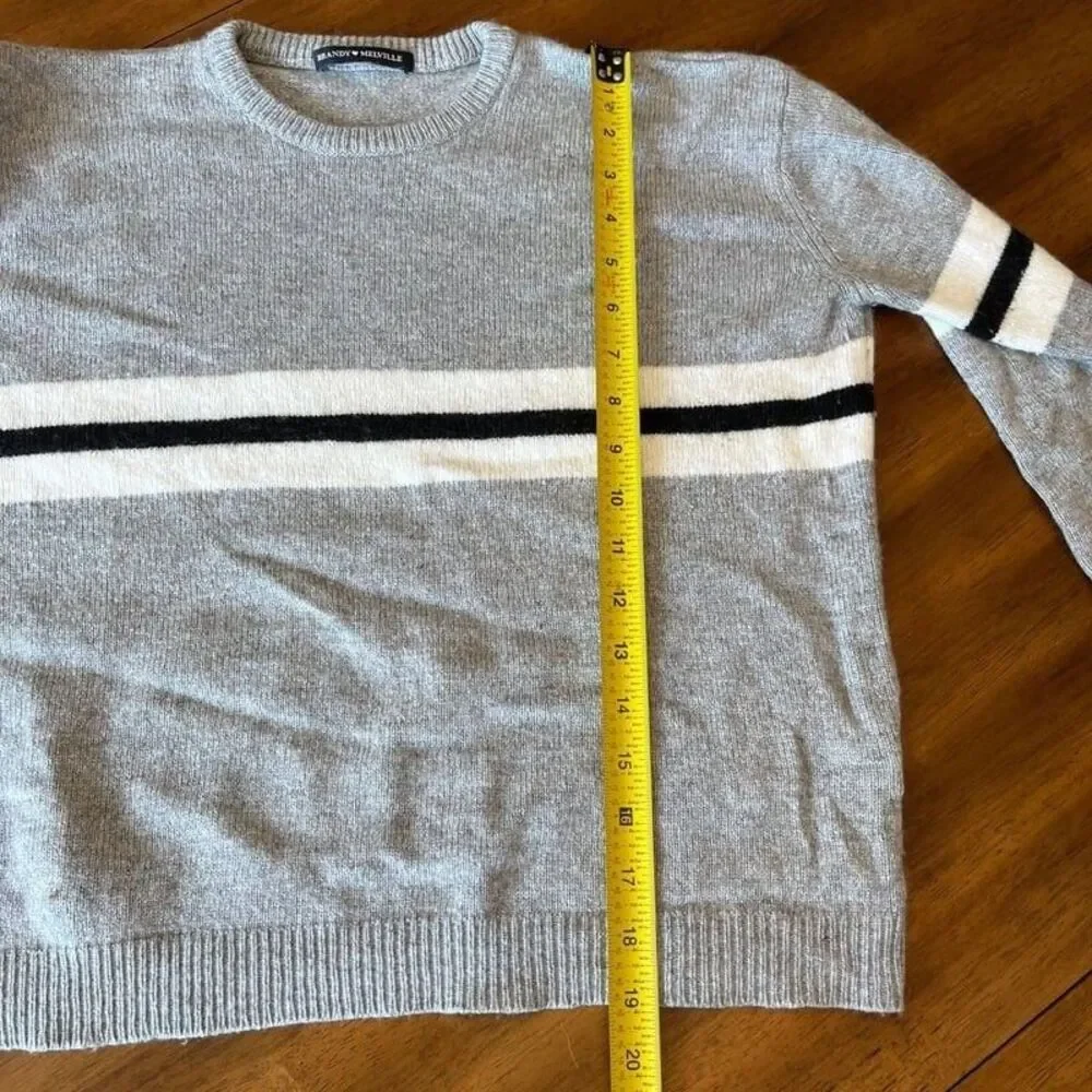 Brandy Melville Grey and White Striped Long Sleeve Sweater One Size